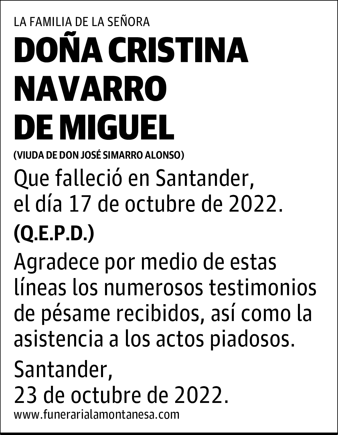 DOÑA CRISTINA NAVARRO DE MIGUEL
