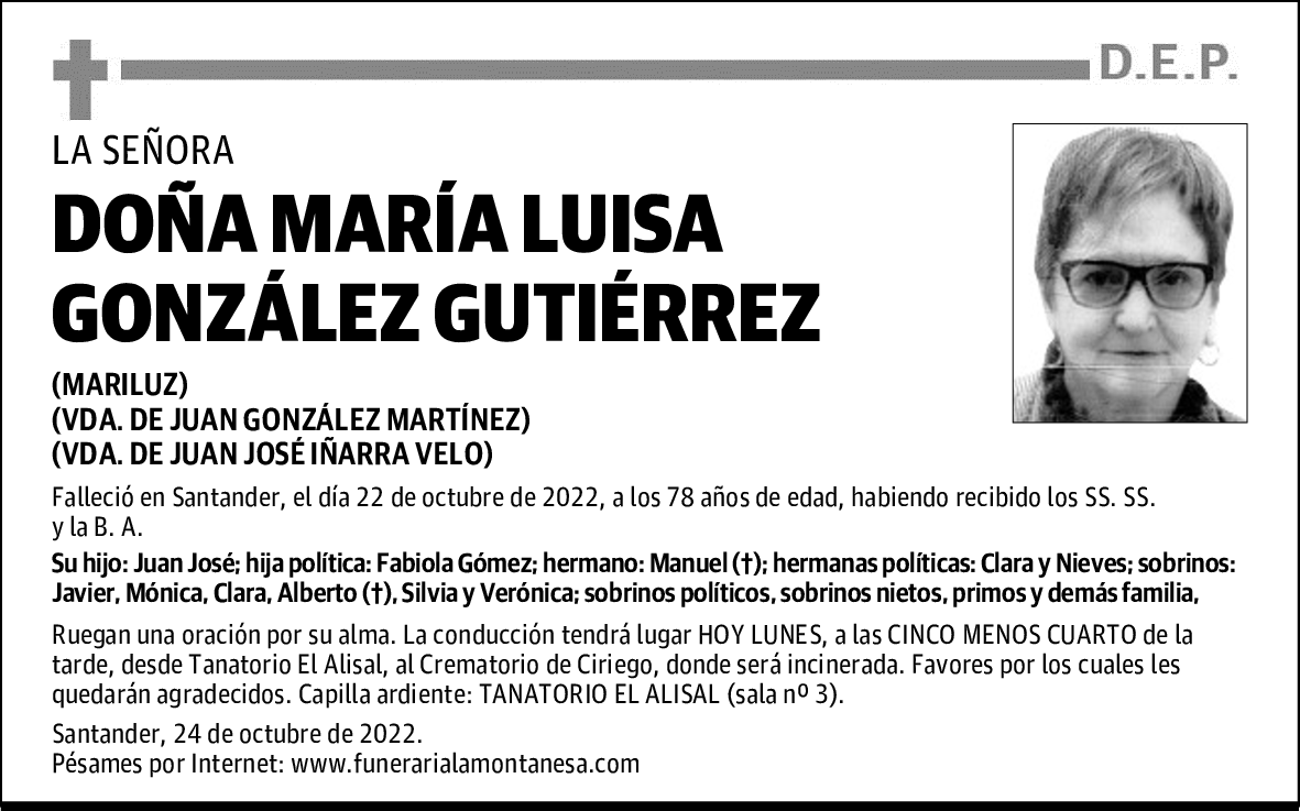 DOÑA MARÍA LUISA GONZÁLEZ GUTIÉRREZ