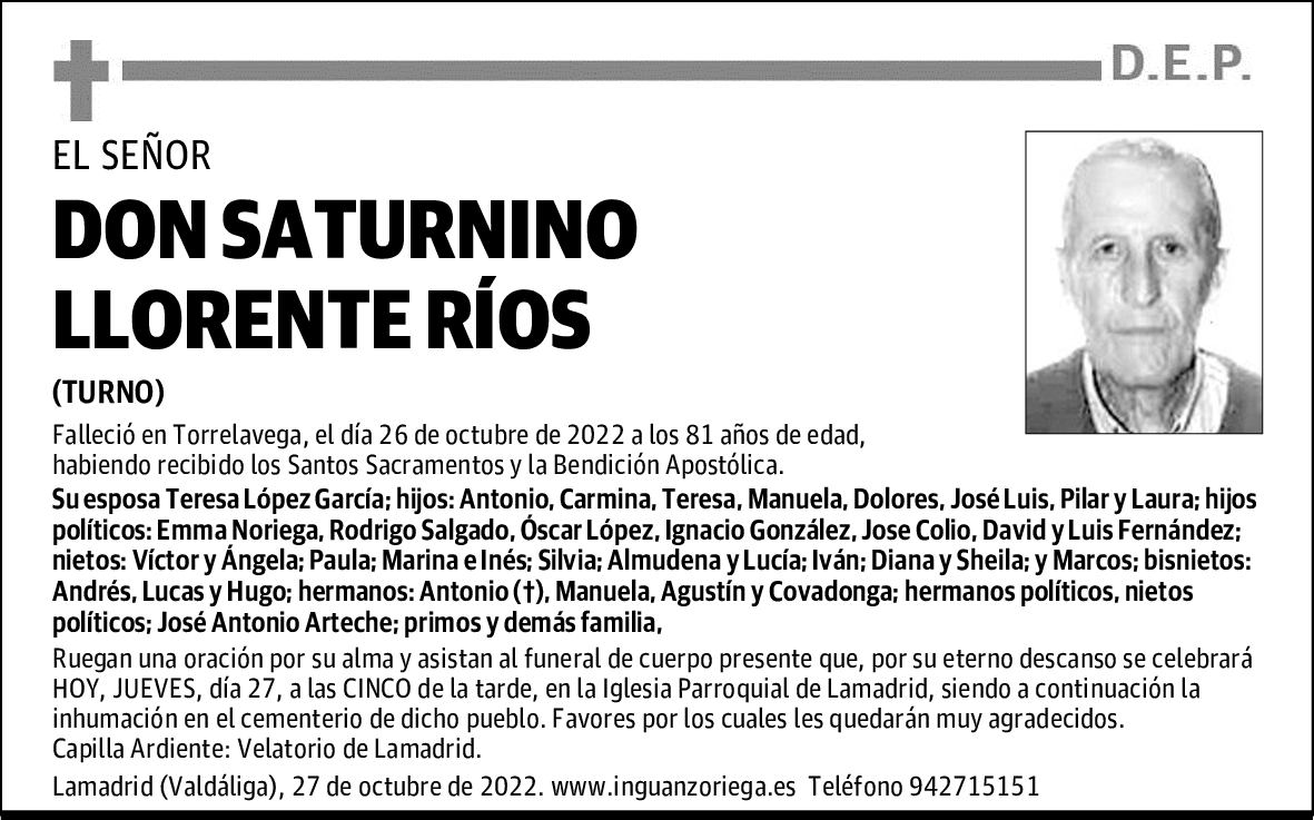 DON SATURNINO LLORENTE RÍOS