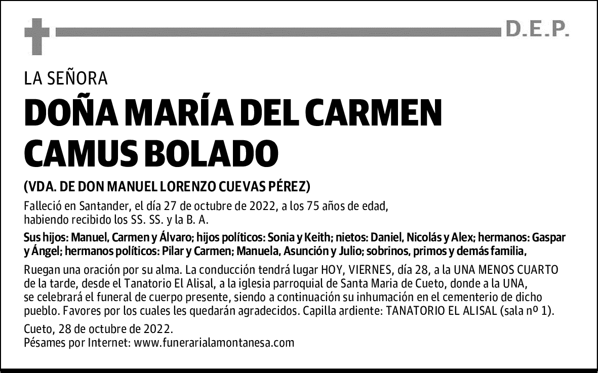 DOÑA MARÍA DEL CARMEN CAMUS BOLADO