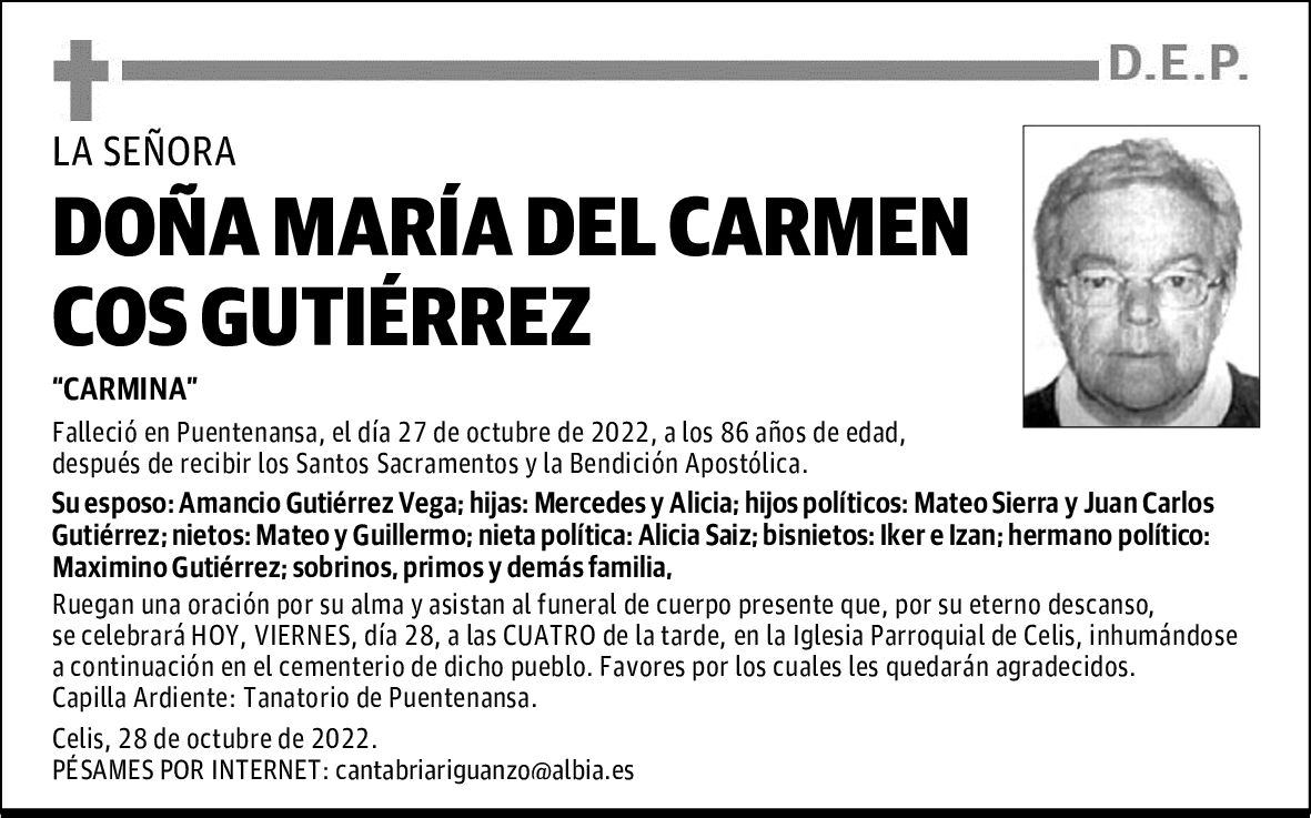 DOÑA MARÍA DEL CARMEN COS GUTIÉRREZ