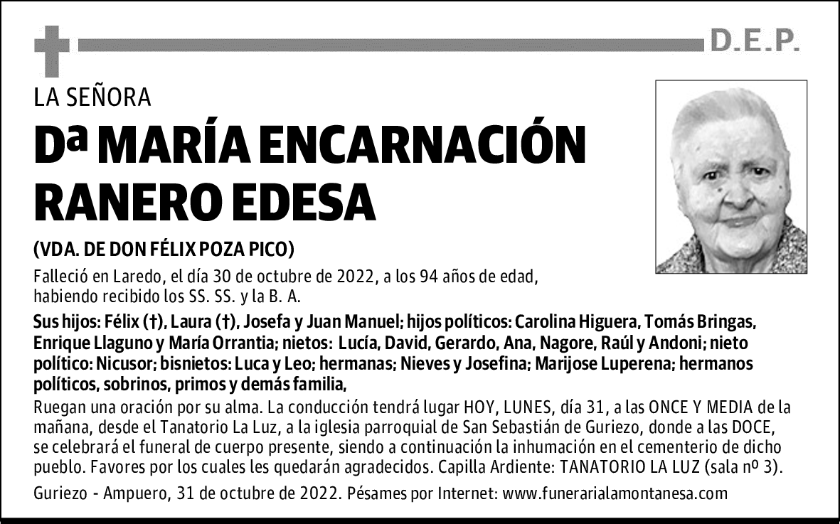 DOÑA MARÍA ENCARNACIÓN RANERO EDESA