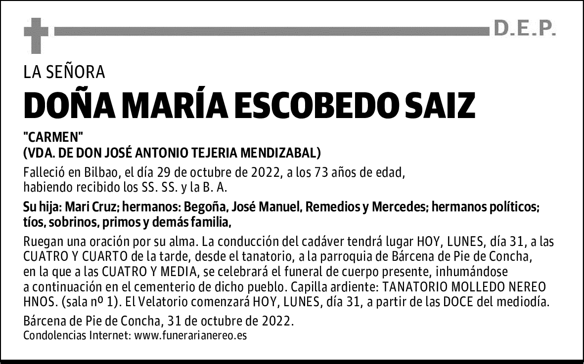 DOÑA MARÏA ESCOBEDO SAIZ