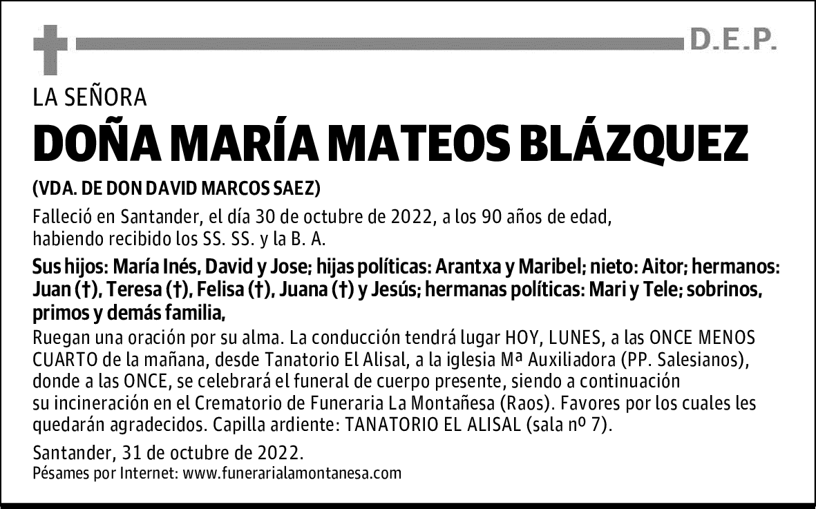 DOÑA MARÍA MATEOS BLÁZQUEZ