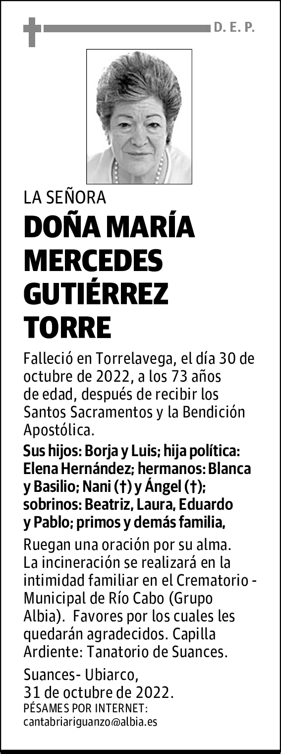 DOÑA MARÍA MERCEDES GUTIÉRREZ TORRE