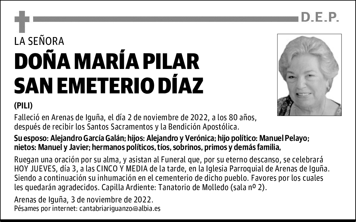 DOÑA MARÍA PILAR SAN EMETERIO DÍAZ