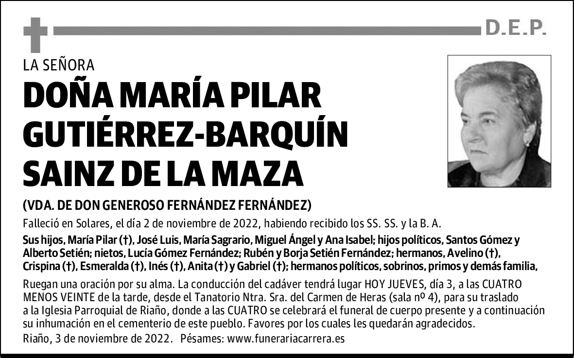 DOÑA MARÍA PILAR GUTIÉRREZ-BARQUÍN SAINZ DE LA MAZA