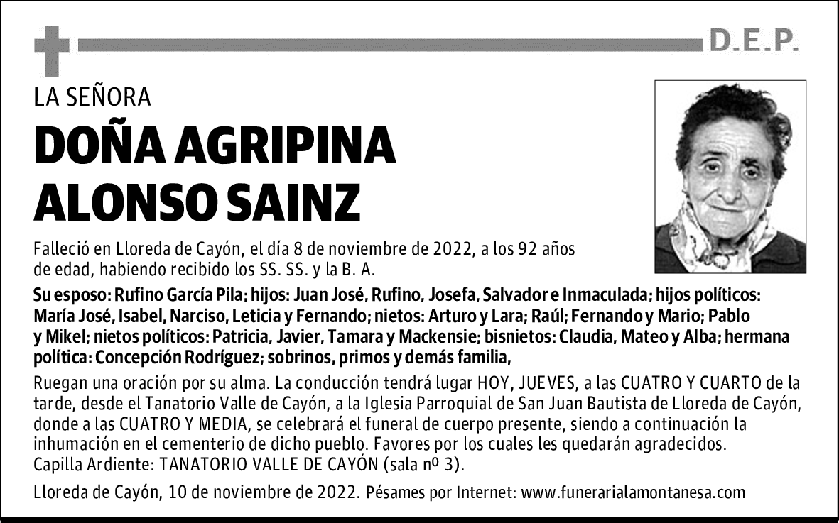 DOÑA AGRIPINA ALONSO SAINZ