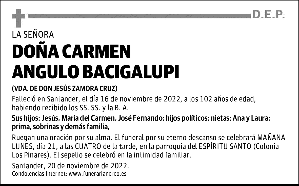 DOÑA CARMEN ANGULO BACIGALUPI