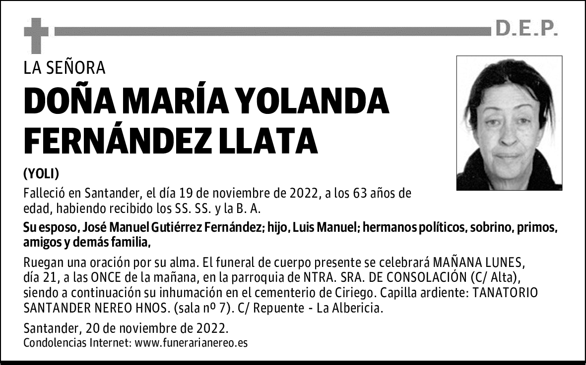 DOÑA MARÍA YOLANDA FERNÁNDEZ LLATA