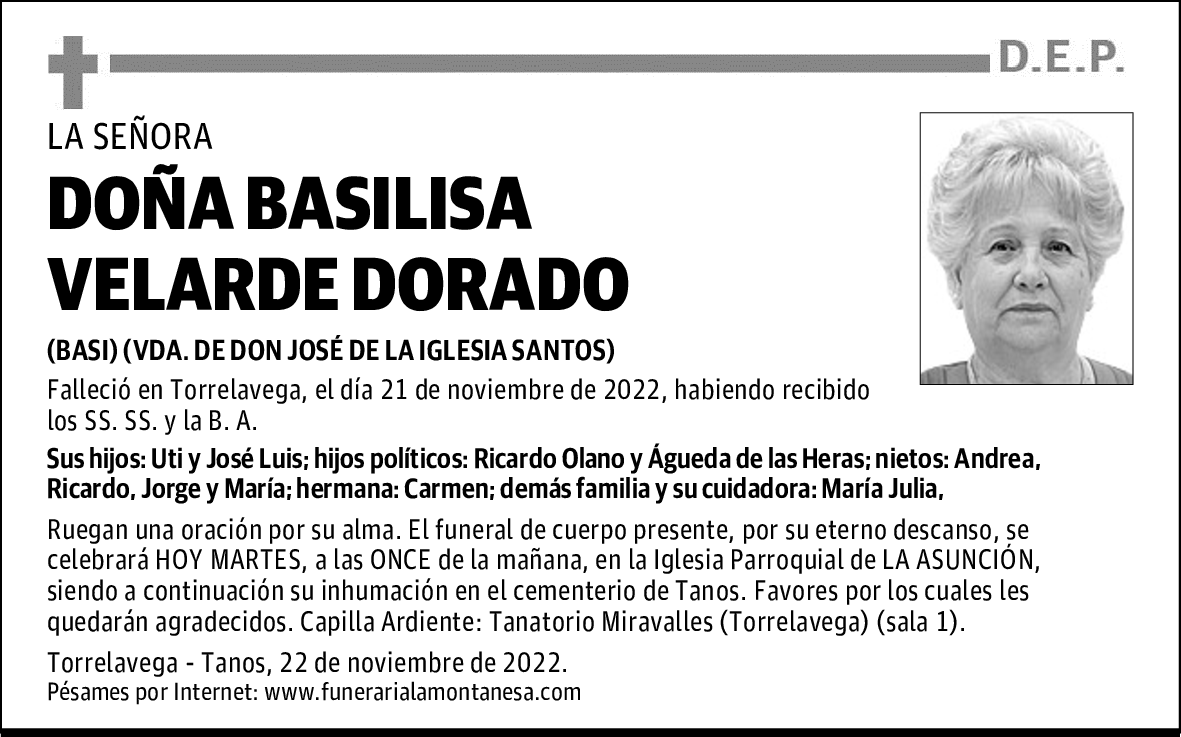 DOÑA BASILISA VELARDE DORADO