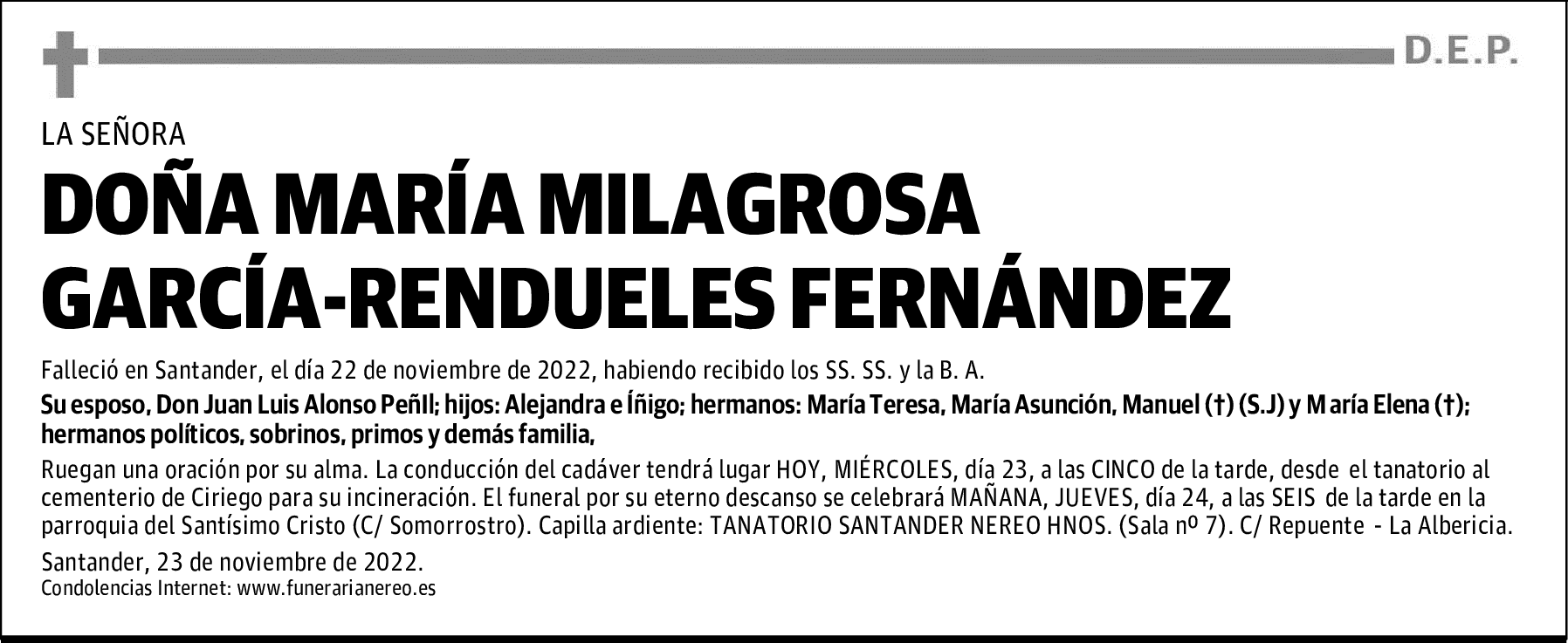DOÑA MARÍA MILAGROSA GARCÍA-RENDUELES FERNÁNDEZ