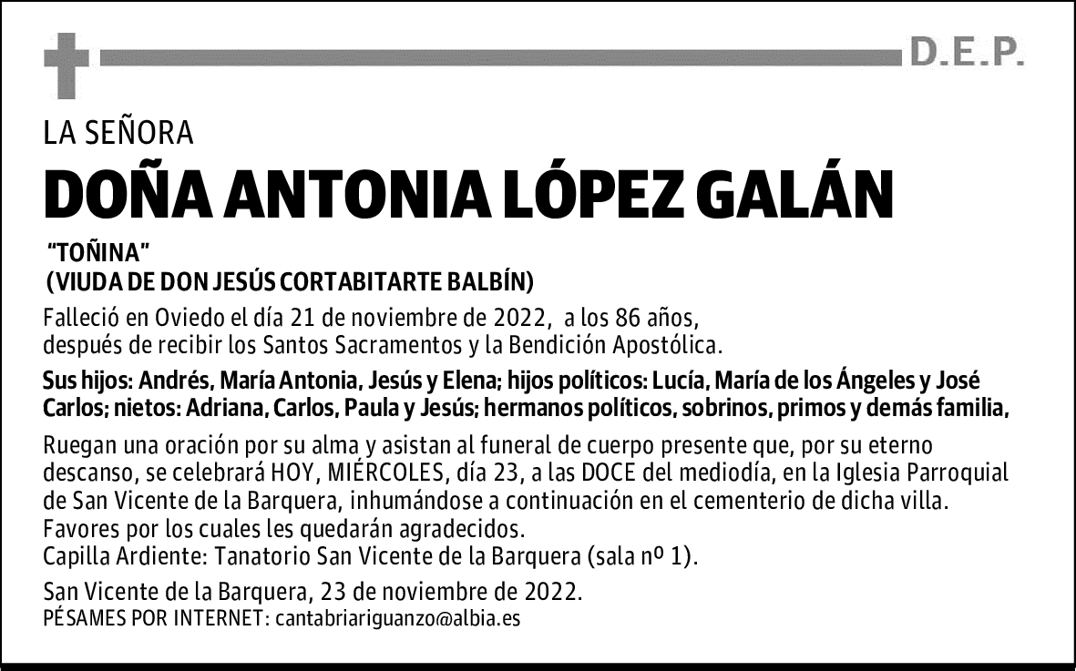 DOÑA ANTONIA LÓPEZ GALÁN