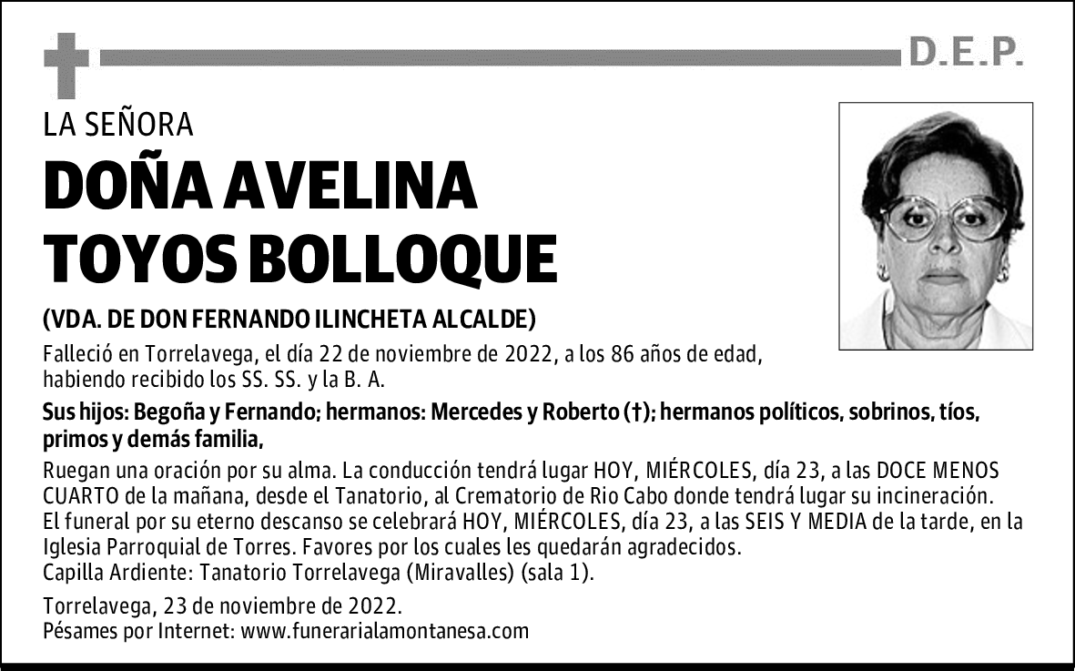 DOÑA AVELINA TOYOS BOLLOQUE
