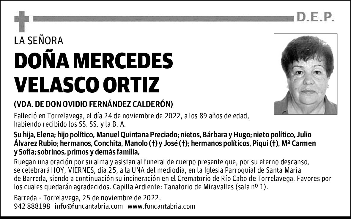 DOÑA MERCEDES VELASCO ORTIZ