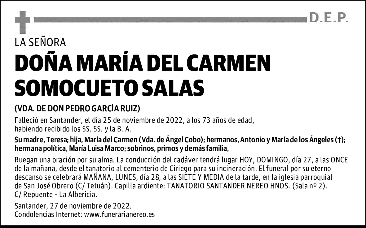 DOÑA MARíA DEL CARMEN SOMOCUETO SALAS