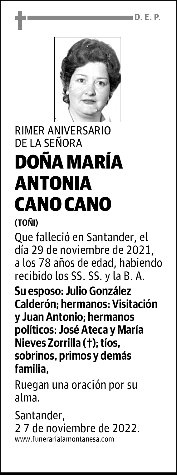 DOÑA MARÍA ANTONIA CANO CANO
