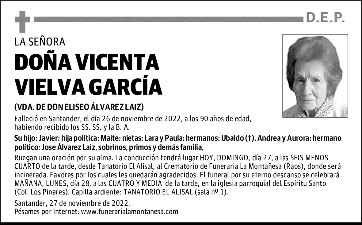 DOÑA VICENTA VIELVA GARCÍA