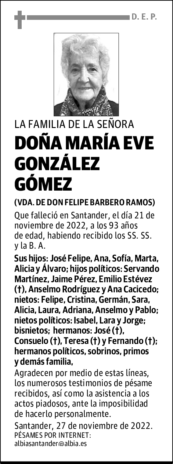 DOÑA MARÍA EVE GONZÁLEZ GÓMEZ
