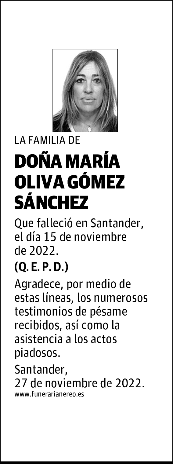 DOÑA MARÍA OLIVA GÓMEZ SÁNCHEZ