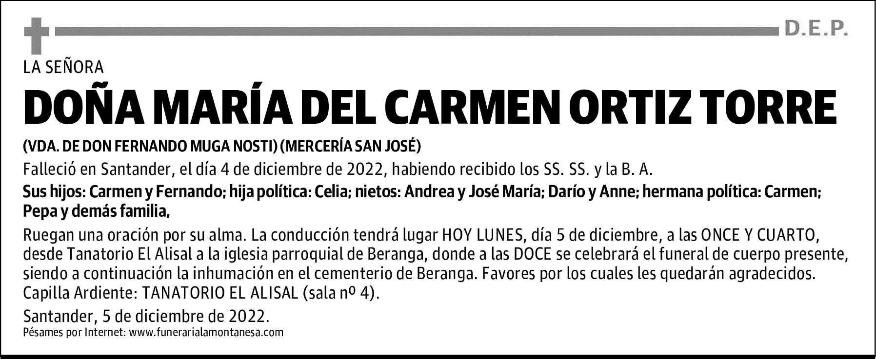 DOÑA MARÍA DEL CARMEN ORTIZ TORRE