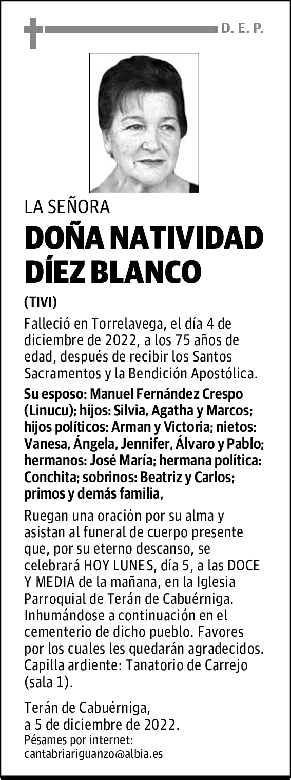 DOÑA NATIVIDAD DÍEZ BLANCO