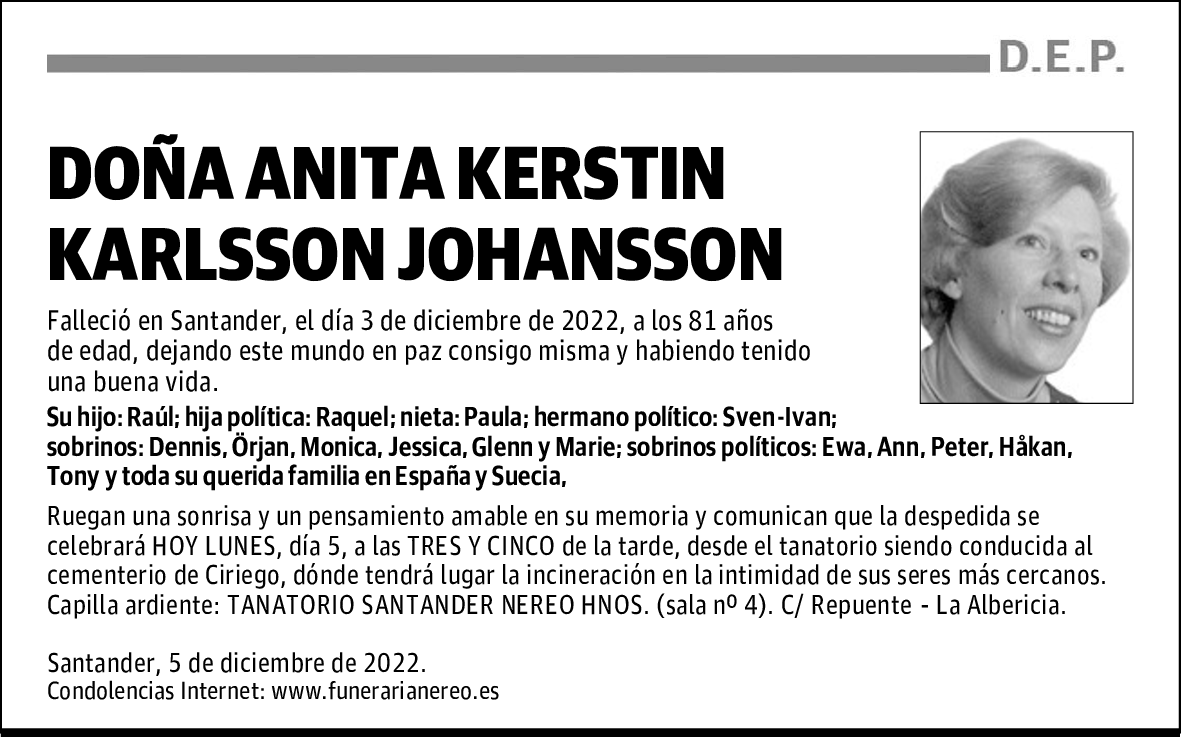 DOÑA ANITA KERSTIN KARLSSON JOHANSSON