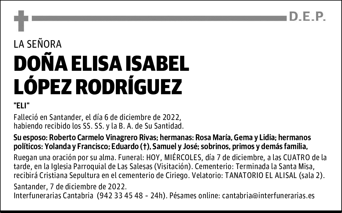 DOÑA ELISA ISABEL LÓPEZ RODRÍGUEZ