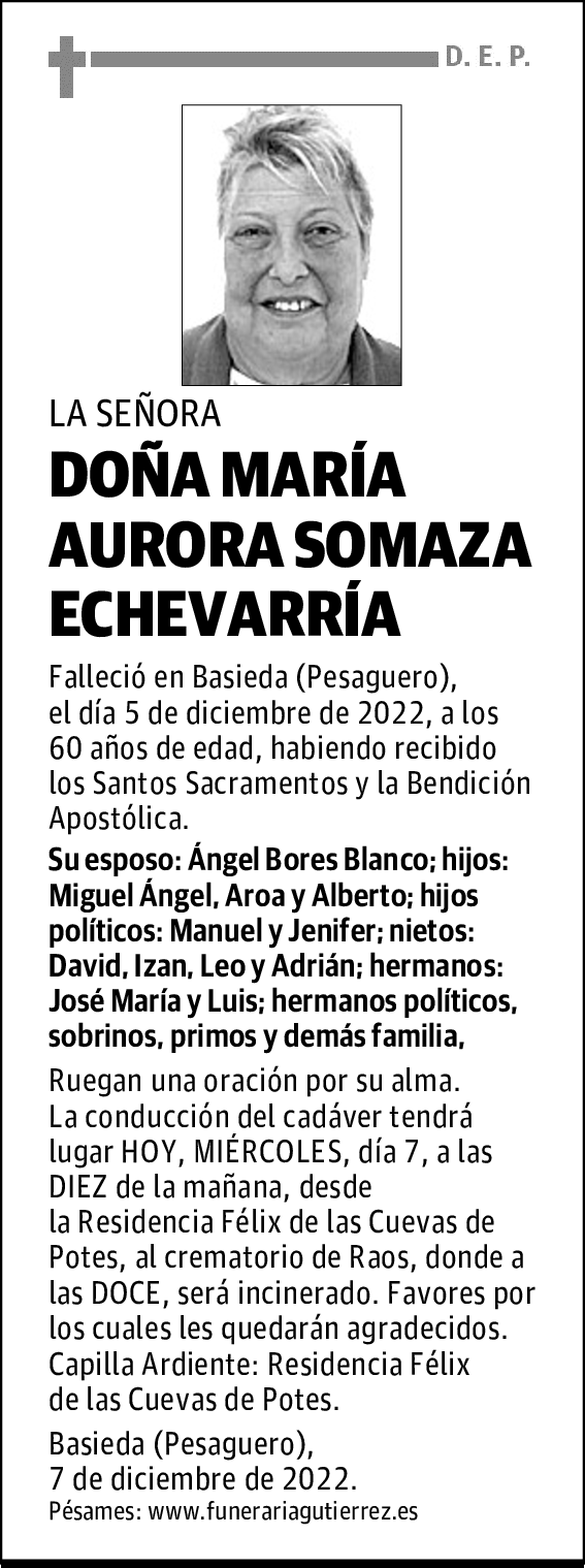 DOÑA MARÍA AURORA SOMAZA ECHEVARRÍA