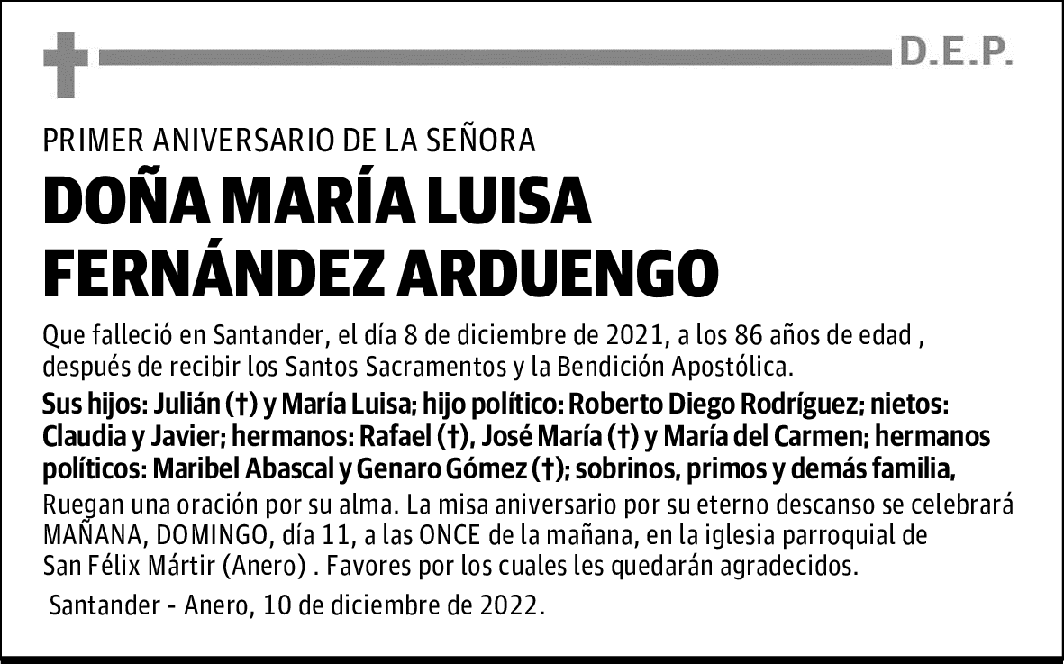 DOÑA MARÍA LUISA FERNÁNDEZ ARDUENGO