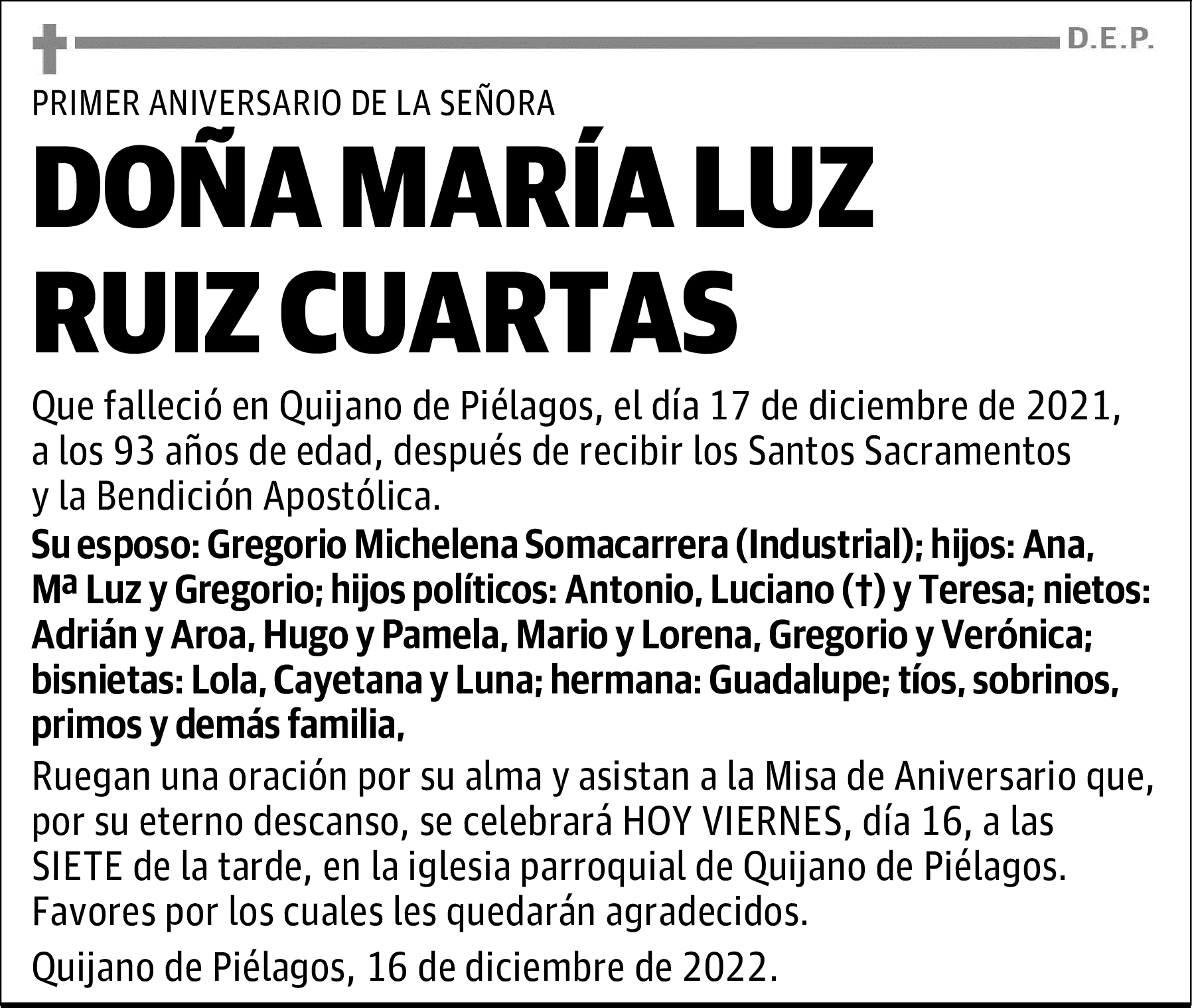 DOÑA MARÍA LUZ RUIZ CUARTAS