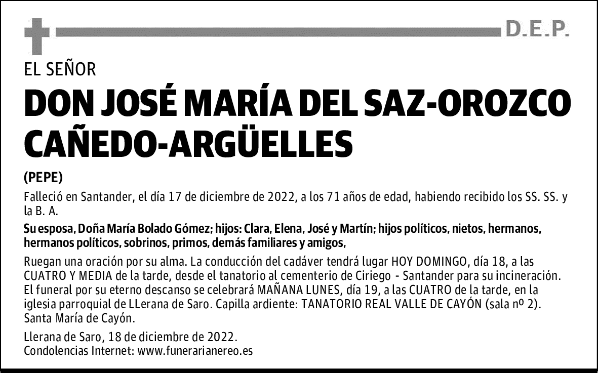 DON JOSÉ MARÍA DEL SAZ-OROZCO CAÑEDO-ARGÜELLES