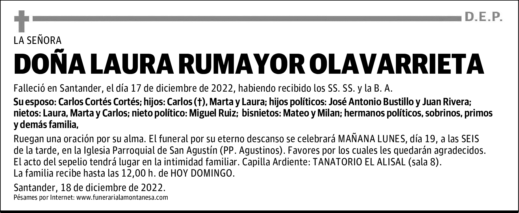 DOÑA LAURA RUMAYOR OLAVARRIETA