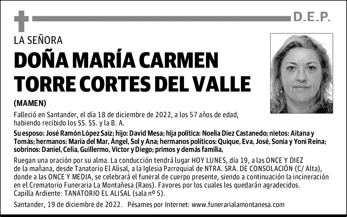 DOÑA MARÍA CARMEN TORRE CORTES DEL VALLE