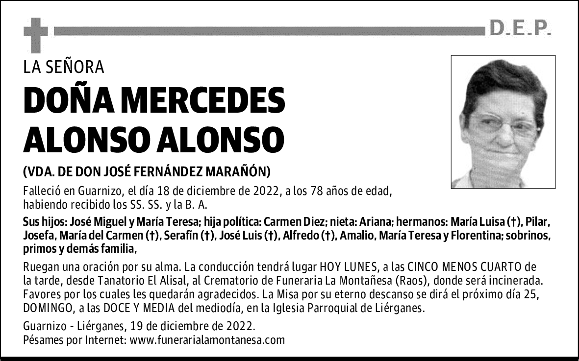 DOÑA MERCEDES ALONSO ALONSO