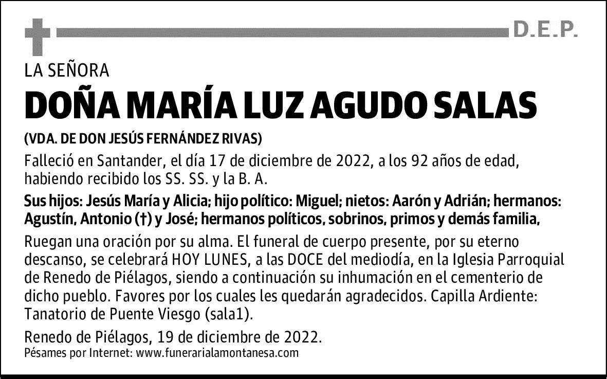 DOÑA MARÍA LUZ AGUDO SALAS
