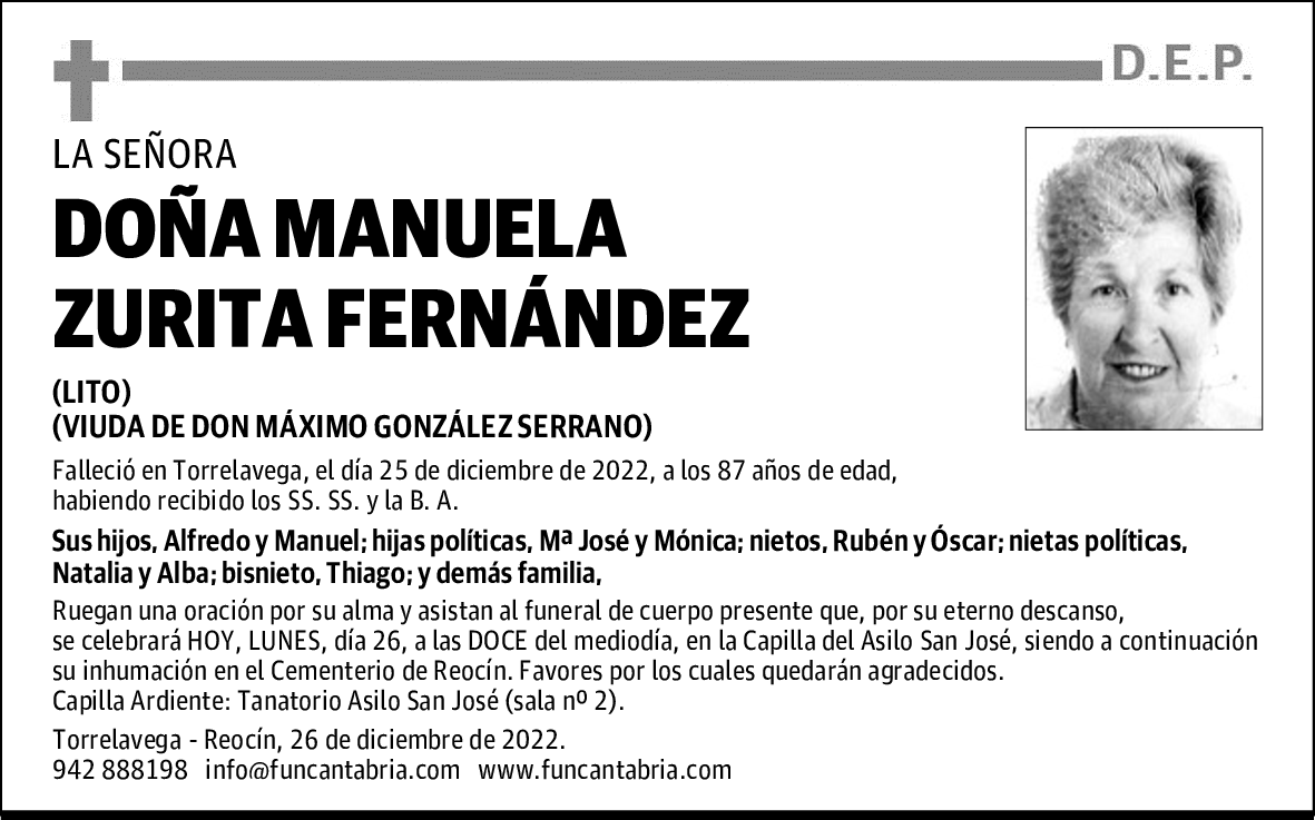 DOÑA MANUELA ZURITA FERNÁNDEZ