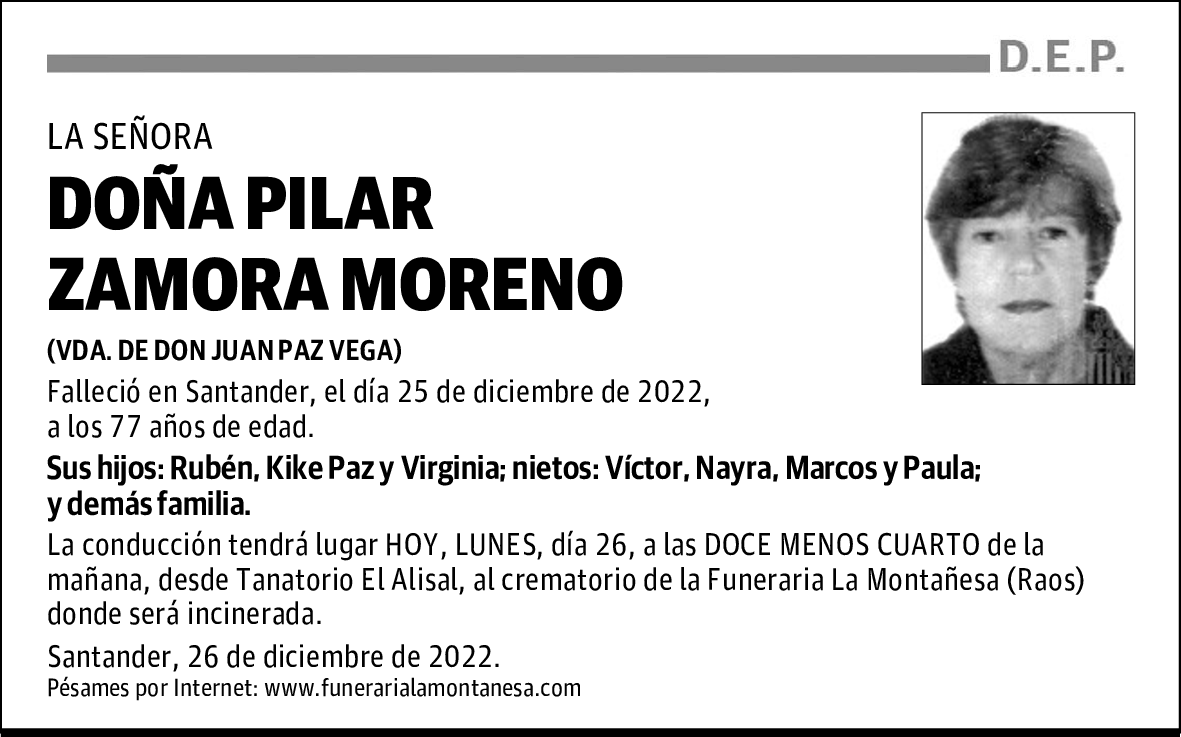 DOÑA PILAR ZAMORA MORENO