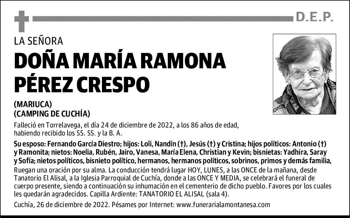 DOÑA MARÍA RAMONA PÉREZ CRESPO