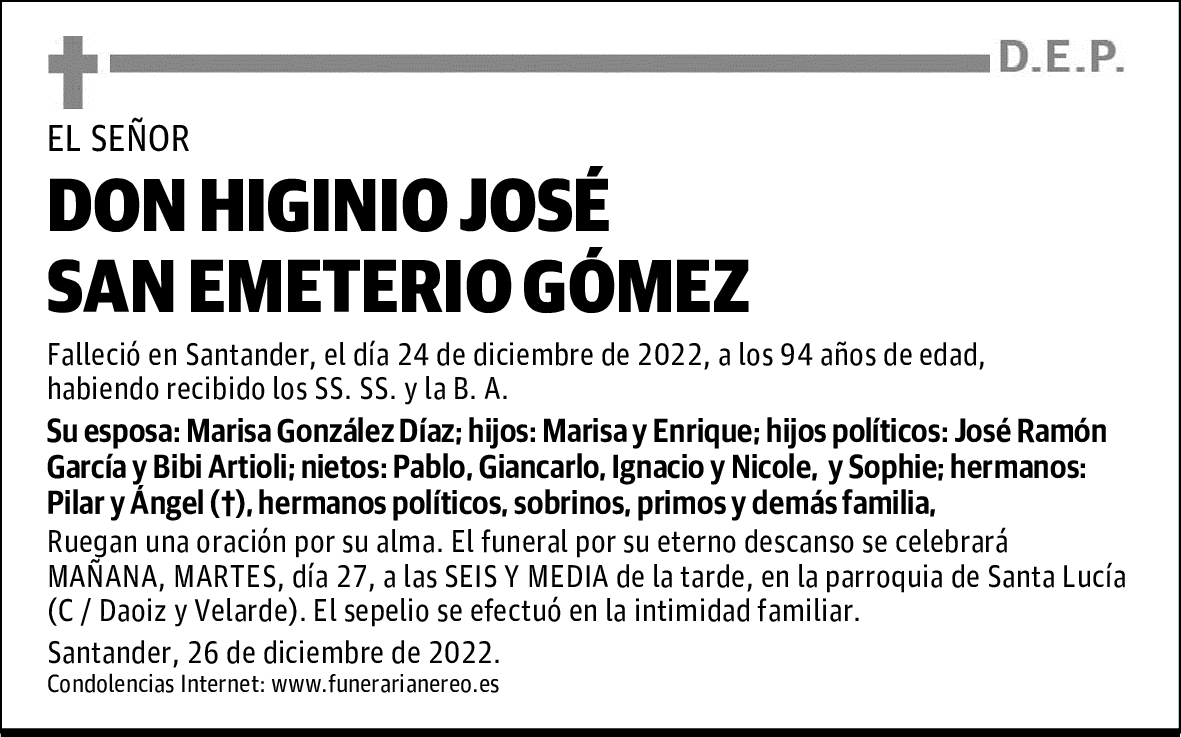 DON HIGINIO JOSË SAN EMETERIO GÓMEZ