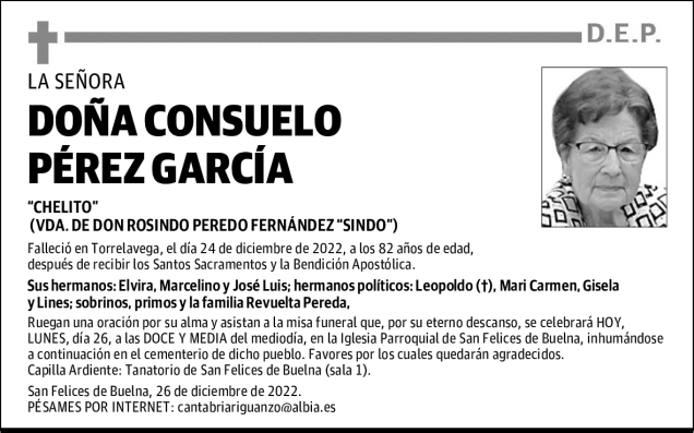 DOÑA CONSUELO PÉREZ GARCÍA Esquela Necrológica El Diario Montañés