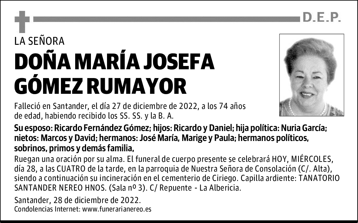 DOÑA MARÍA JOSEFA GÓMEZ RUMAYOR