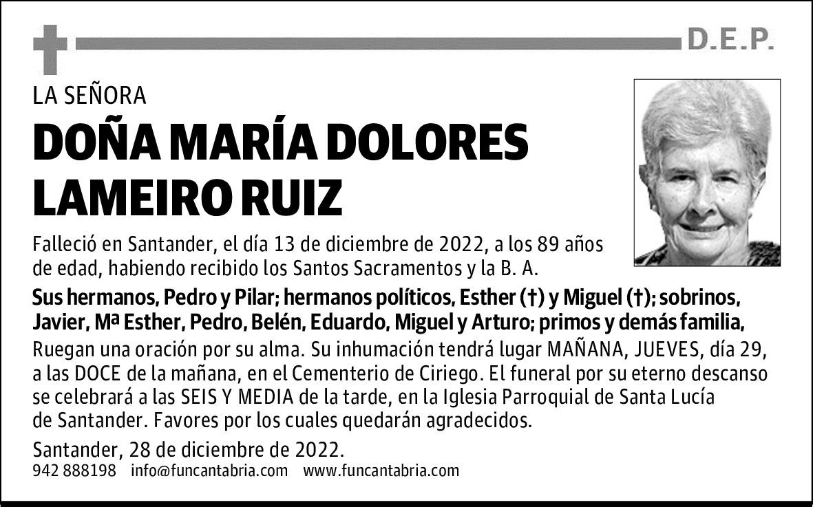 DOÑA MARÍA DOLORES LAMEIRO RUIZ