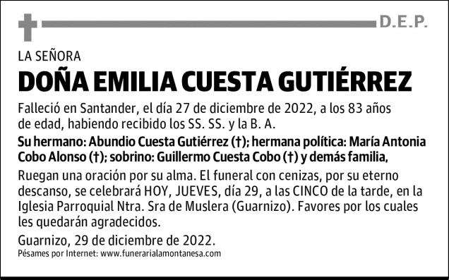 DOÑA EMILIA CUESTA GUTIÉRREZ