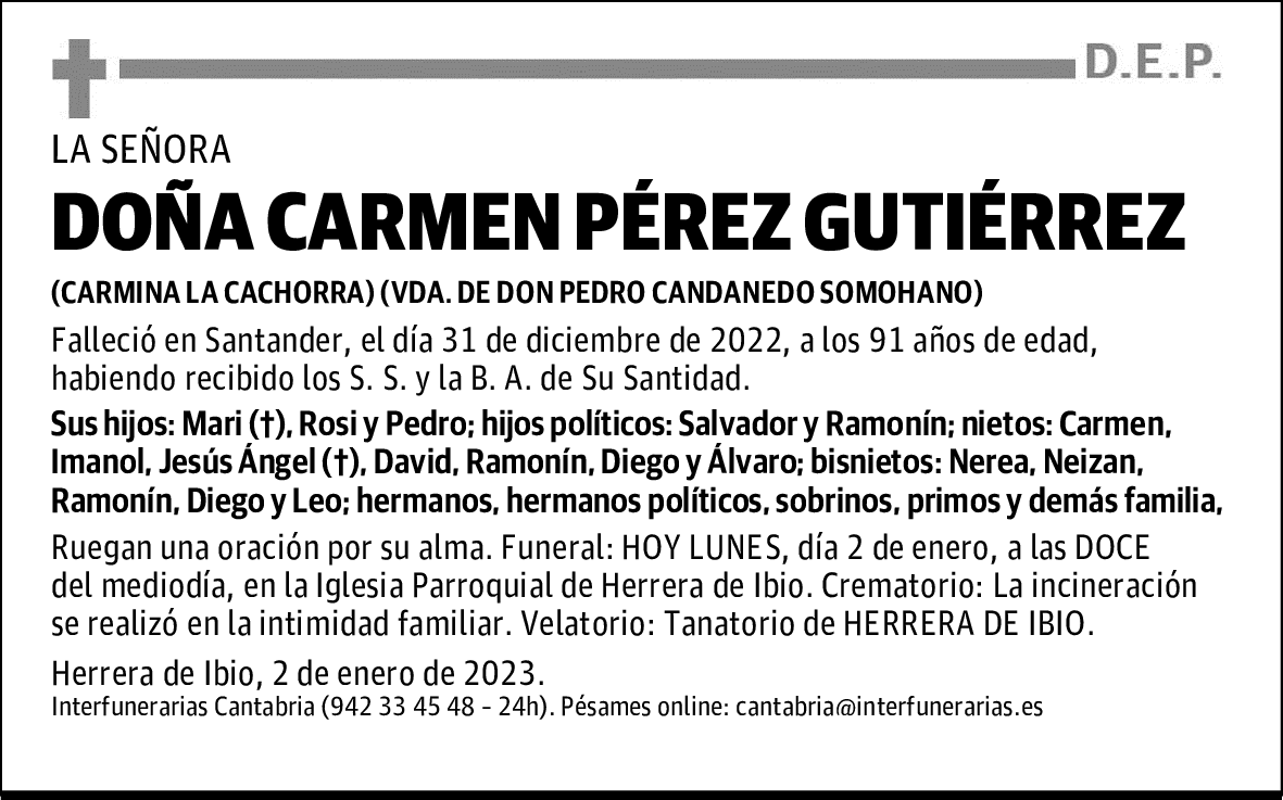 DOÑA CARMEN PÉREZ GUTIÉRREZ