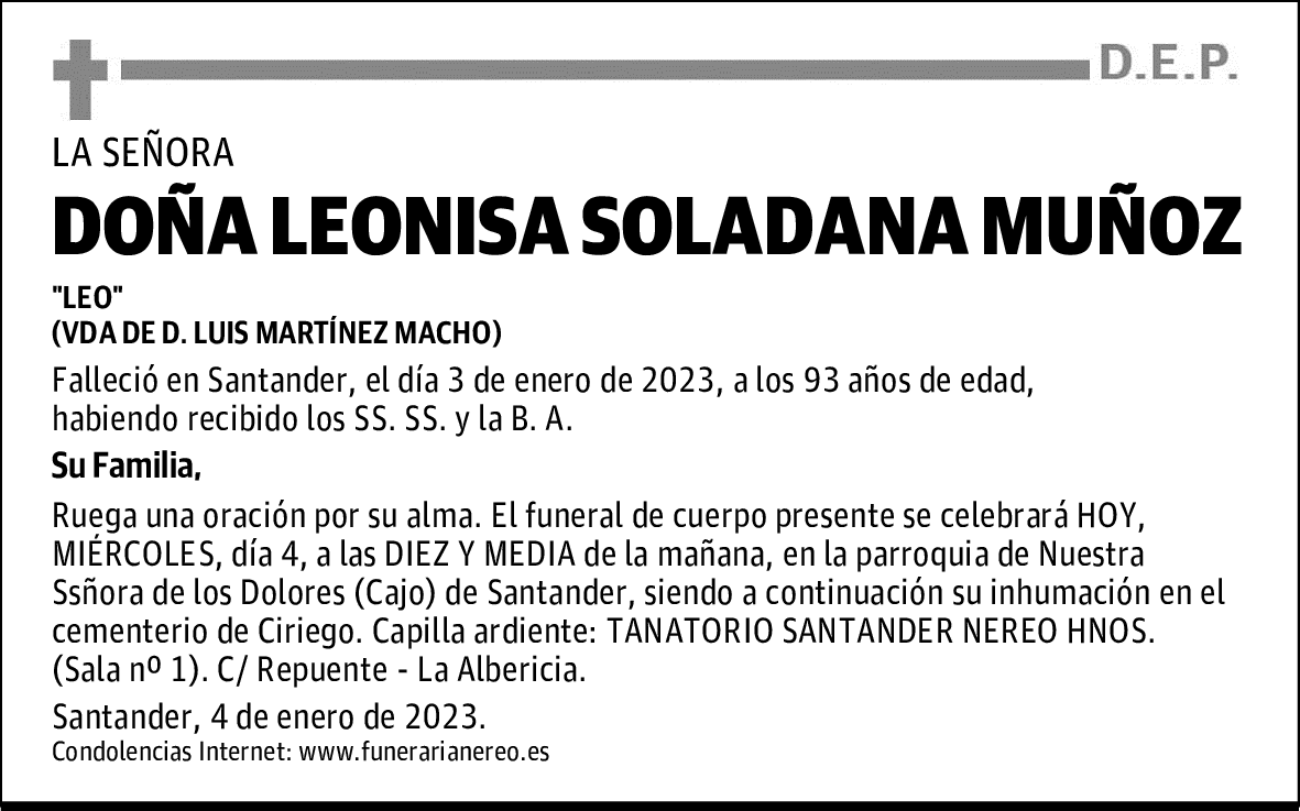 DOÑA LEONISA SOLADANA MUÑOZ