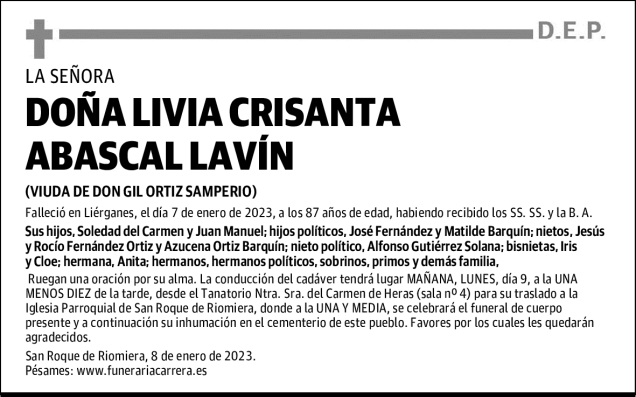 DOÑA LIVIA CRISANTA ABASCAL LAVÍN