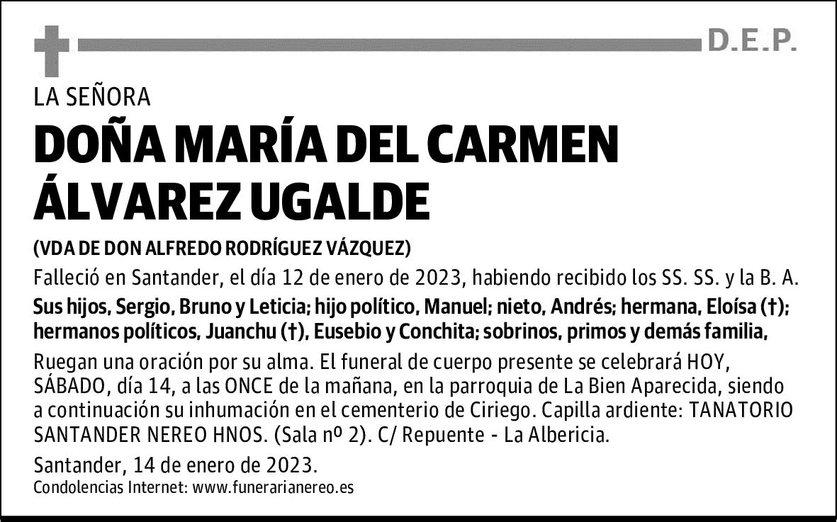 DOÑA MARÍA DEL CARMEN ÁLVAREZ UGALDE