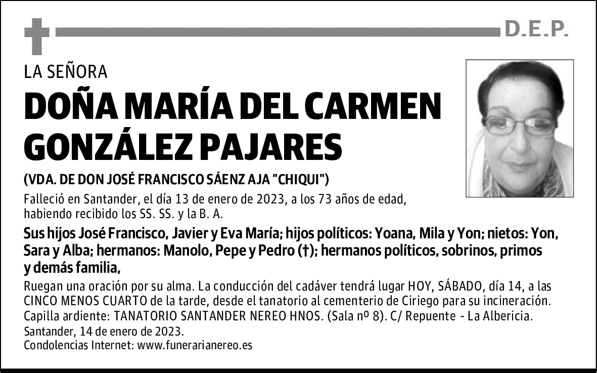 DOÑA MARÍA DEL CARMEN GONZÁLEZ PAJARES