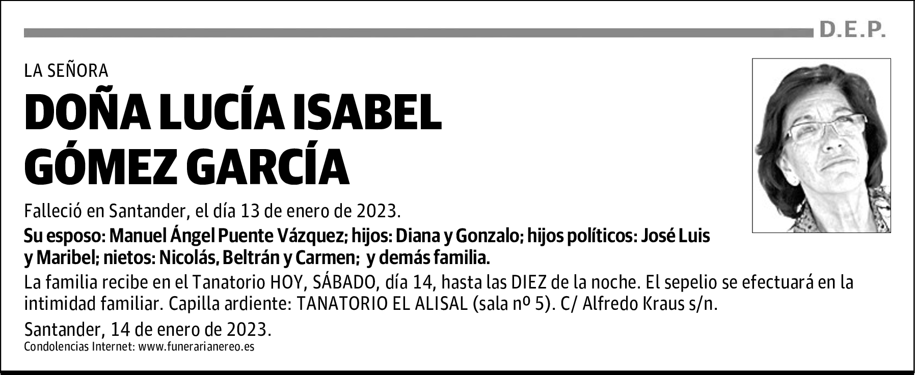 DOÑA LUCÍA ISABEL GÓMEZ GARCÍA